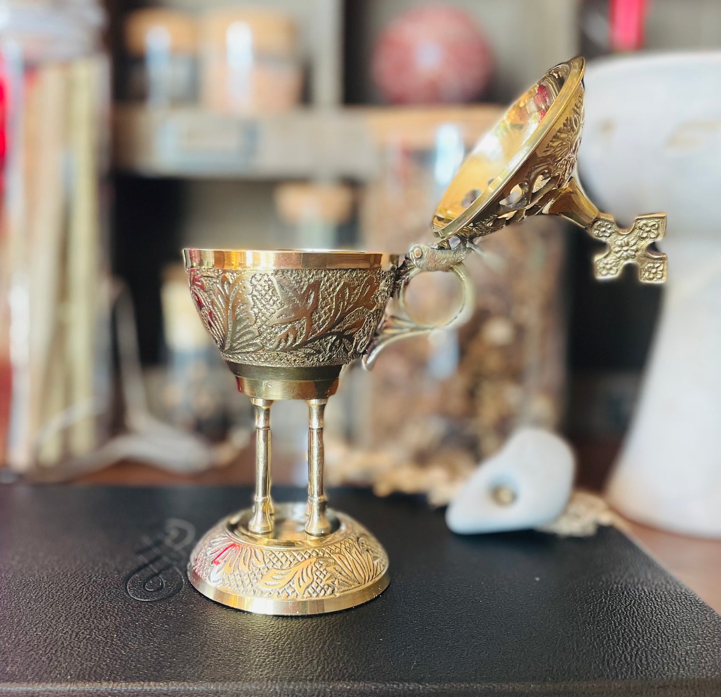 Brass Incense Burner with Cross Design