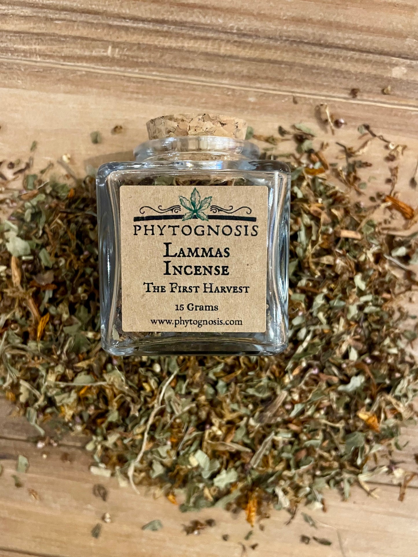 phytognosis glass bottle of Lammas incense