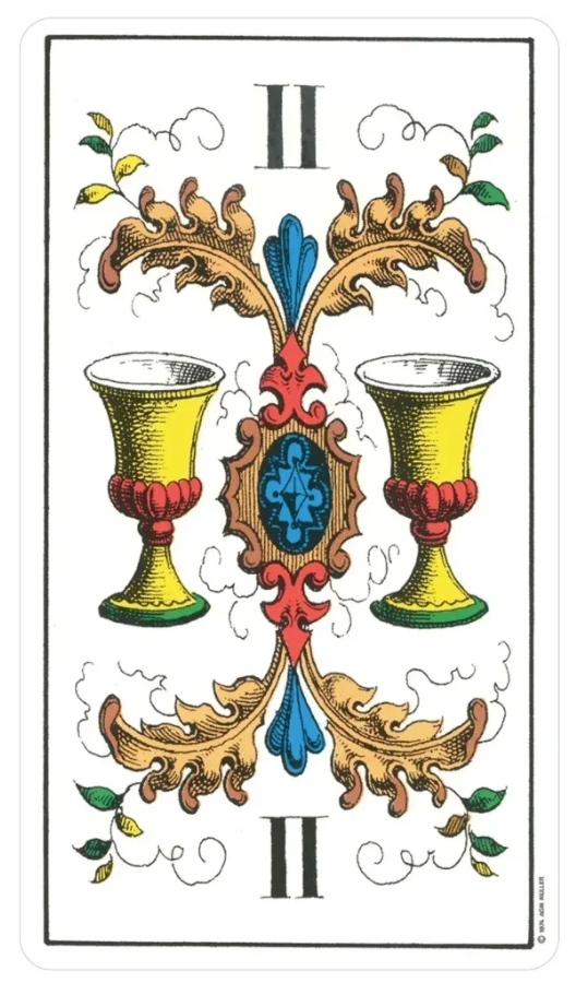 1JJ Swiss Tarot Deck, 2 of cups card